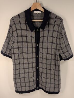 Madewell Men's Short Sleeve Knit Button Shirt Windowpane Check